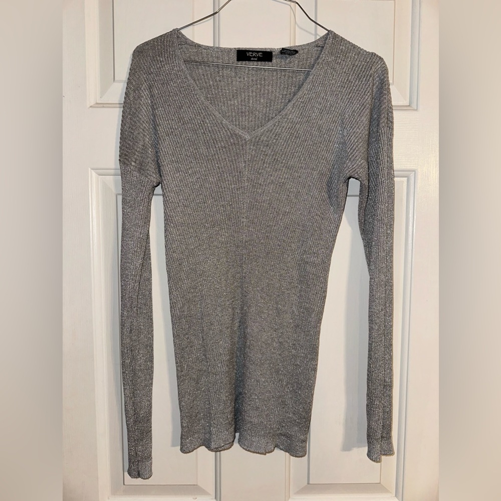 Sexy Vneck sparkly silver sweater from Verve 
Small